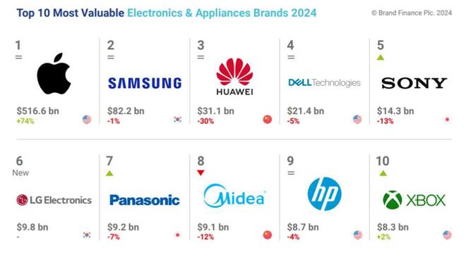 电品牌国际排位揭晓！大疆第45传音第36long88龙8国际2024中国电子家